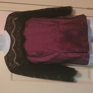 Alex Evenings after five women's dressy top, burgundy with black lace